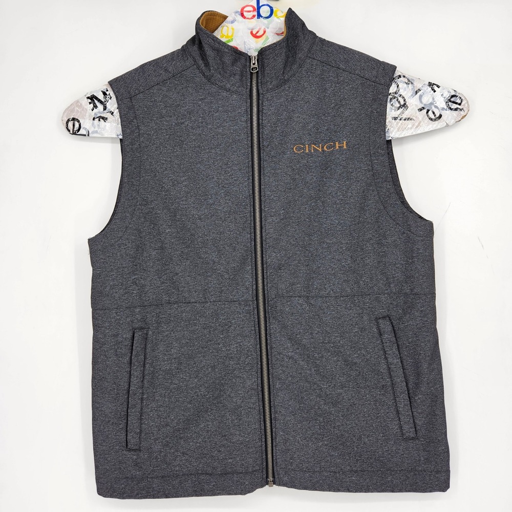 Cinch Vest Mens Large Western Outdoors Gray Full Zip Rodeo Workwear